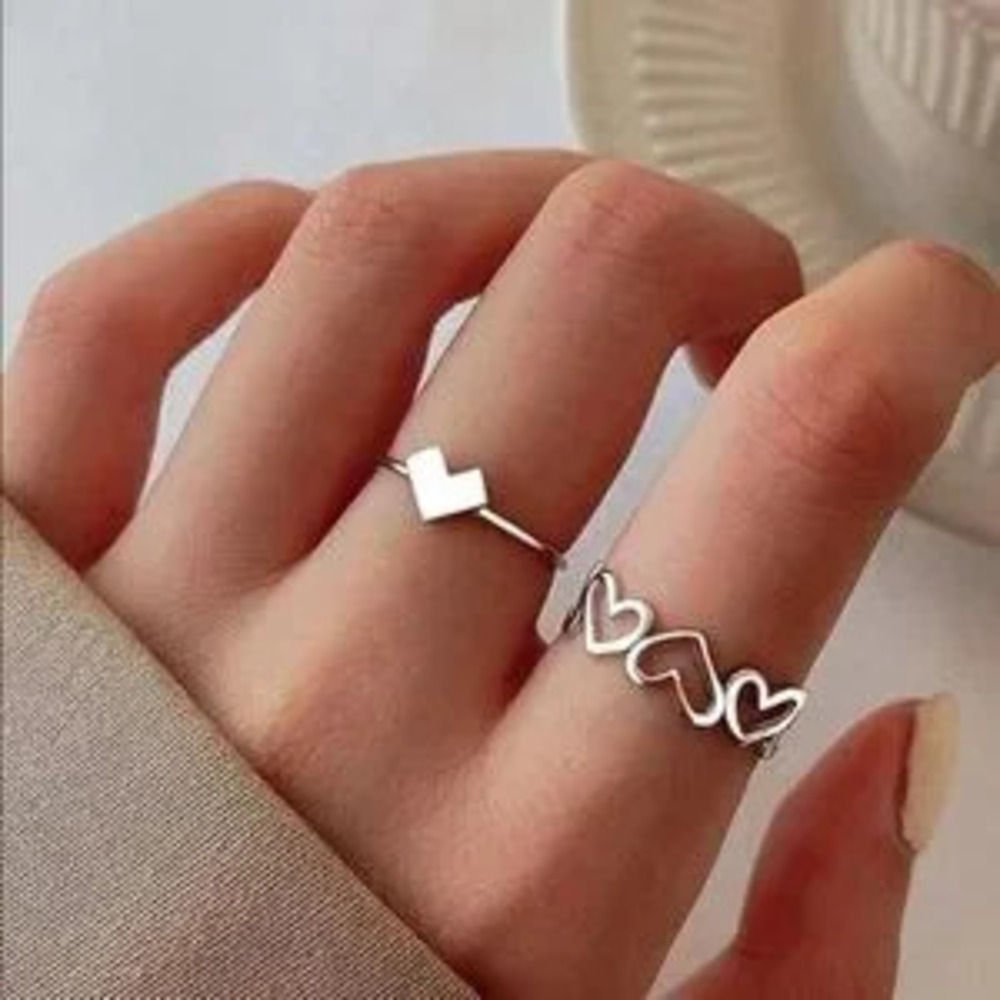 Silver 2pc Heart Ring Set